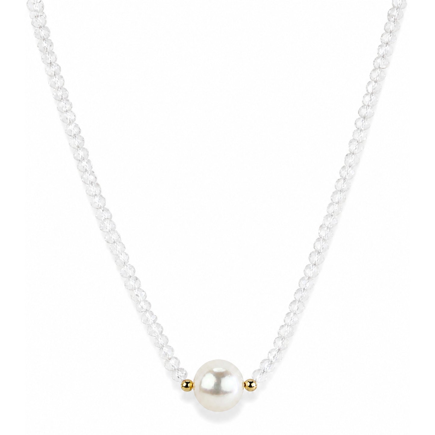 14k Gold Gemstone Small Beads with White Pearl Center Necklace