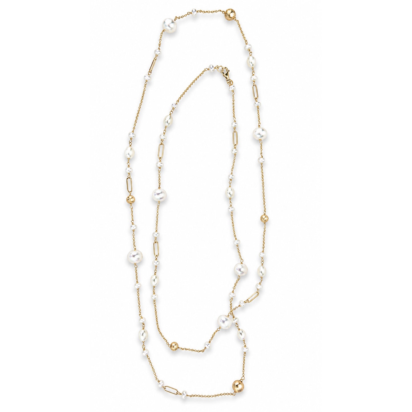 14k White Pearl Gold Ball Paperclip Link Necklace