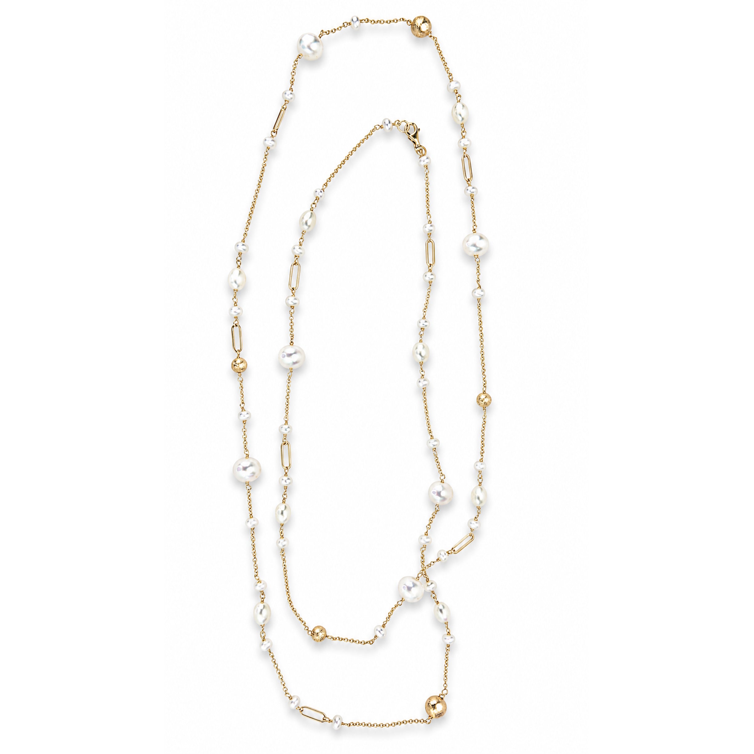 14k White Pearl Gold Ball Paperclip Link Necklace