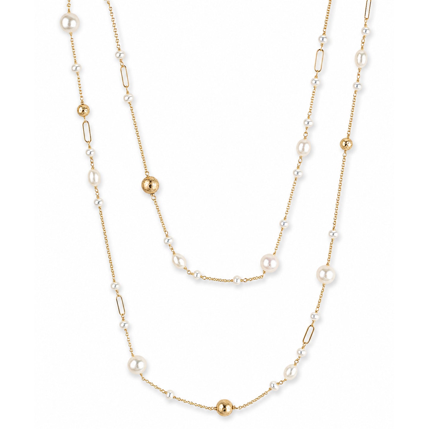 14k White Pearl Gold Ball Paperclip Link Necklace