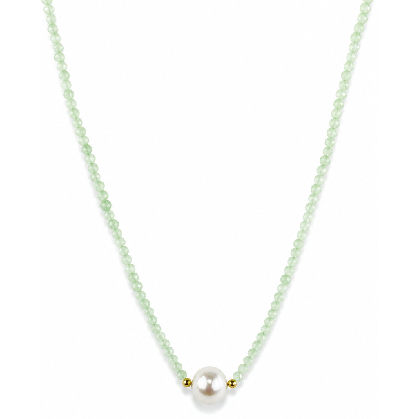 14k Gold Gemstone Small Beads with White Pearl Center Necklace