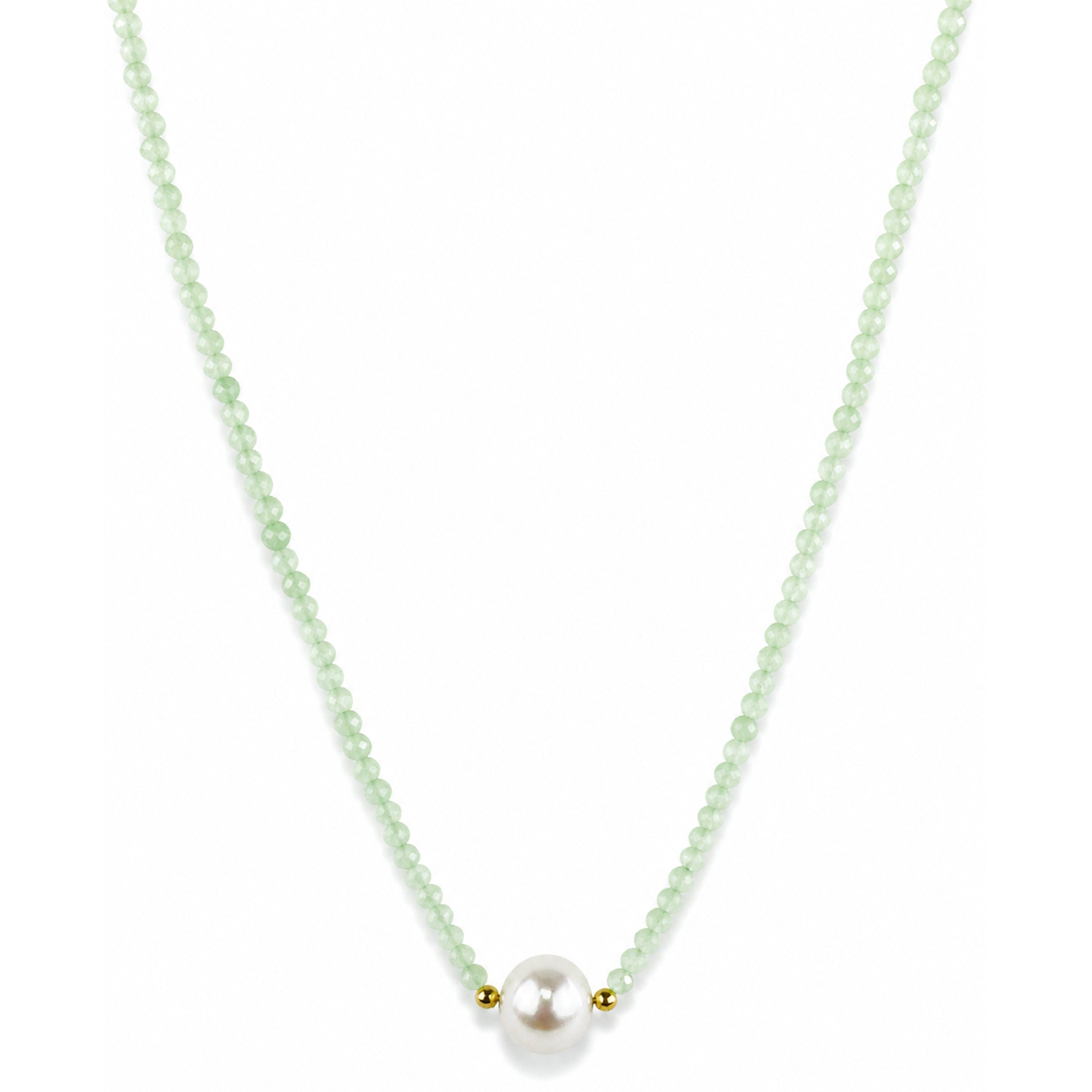 14k Gold Gemstone Small Beads with White Pearl Center Necklace
