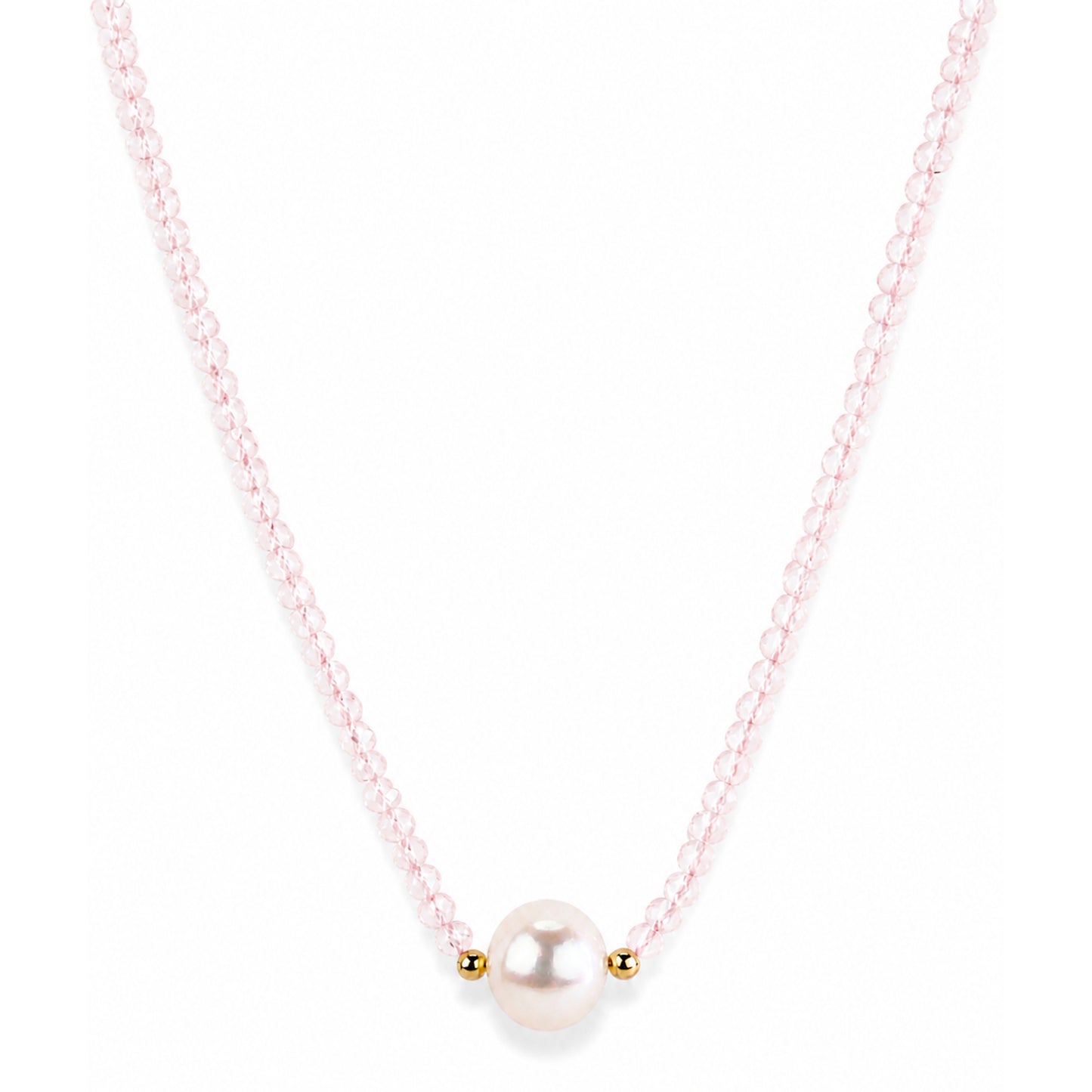 14k Gold Gemstone Small Beads with White Pearl Center Necklace