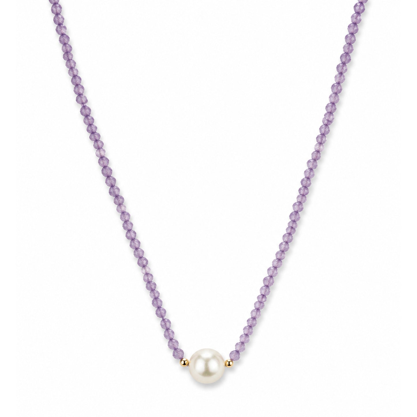 14k Gold Gemstone Small Beads with White Pearl Center Necklace