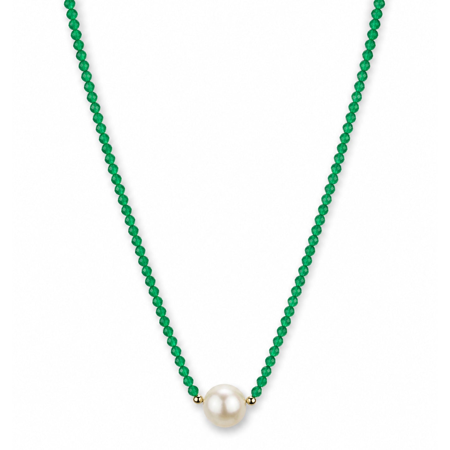 14k Gold Gemstone Small Beads with White Pearl Center Necklace