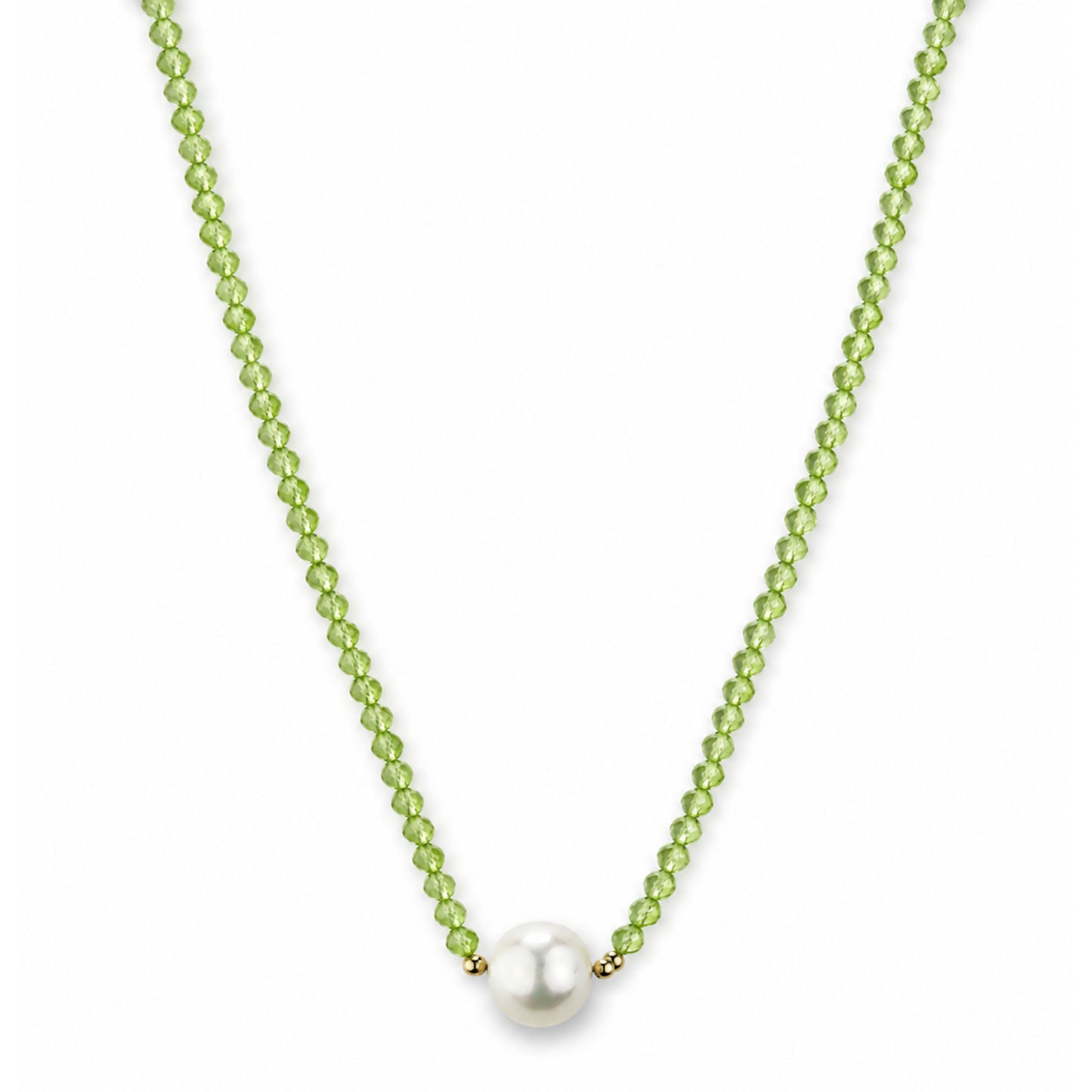 14k Gold Gemstone Small Beads with White Pearl Center Necklace