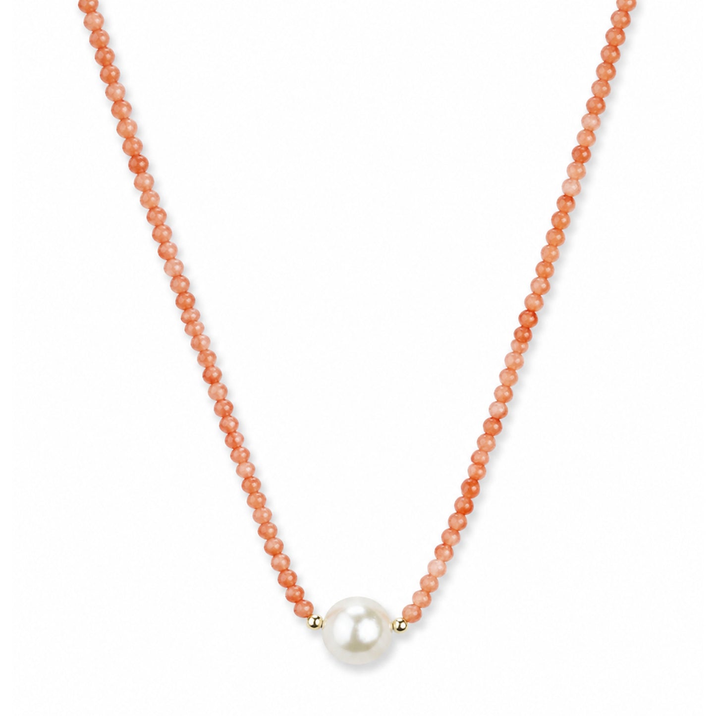 14k Gold Gemstone Small Beads with White Pearl Center Necklace