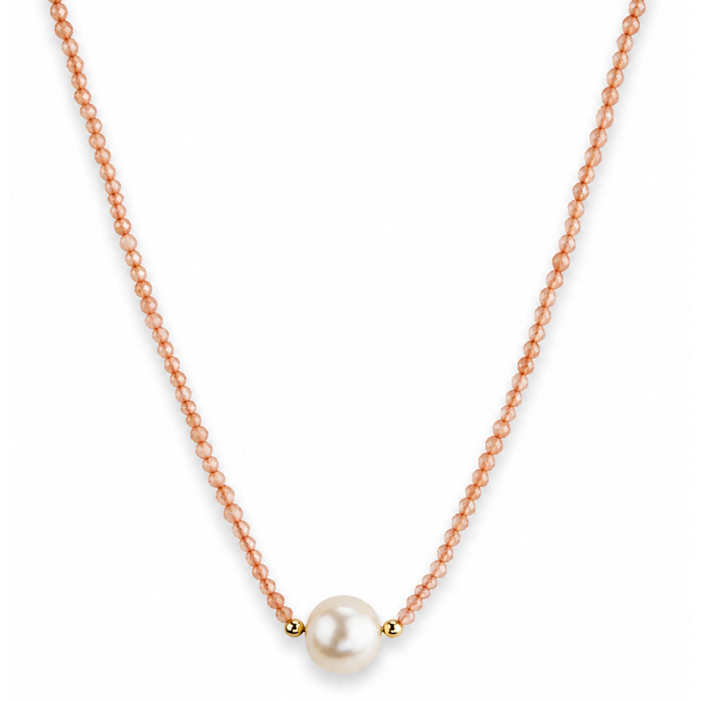 14k Gold Gemstone Small Beads with White Pearl Center Necklace