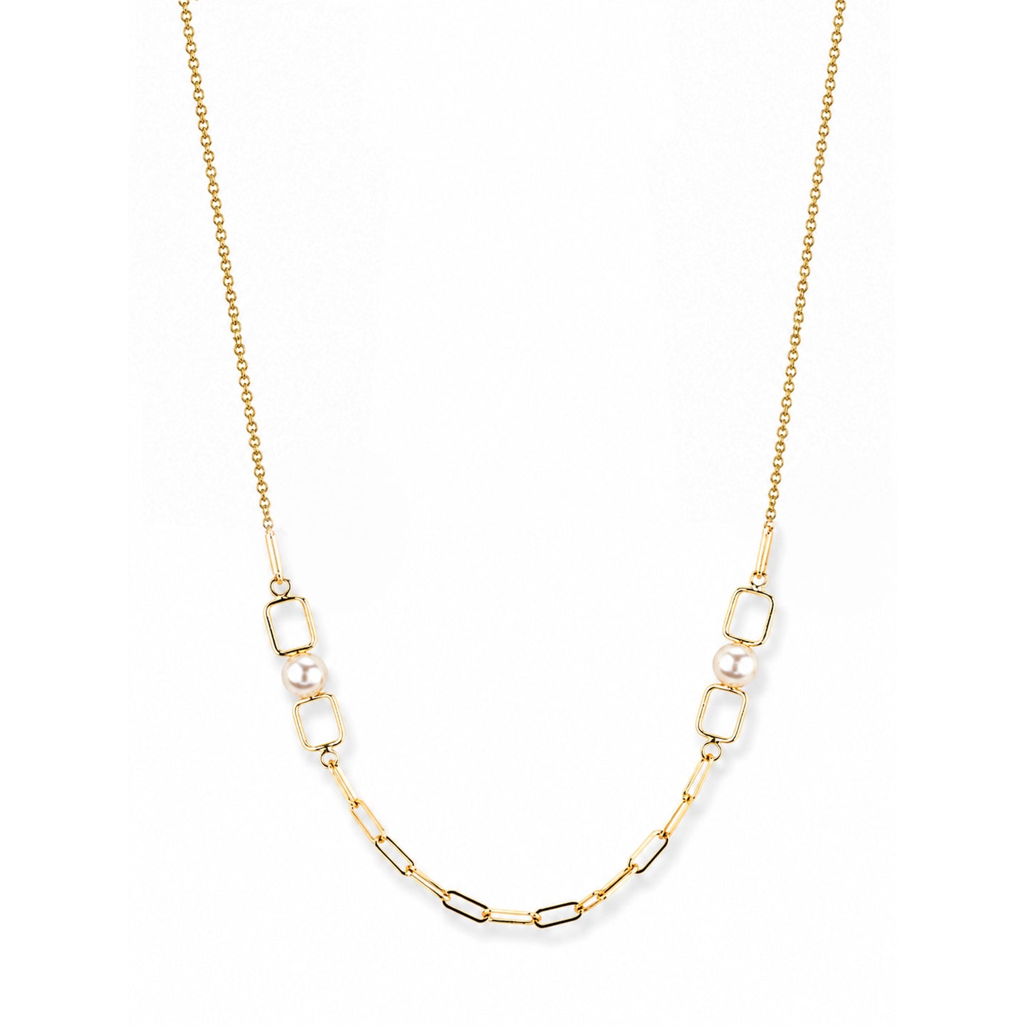 14k White Pearl Paperclip Necklace