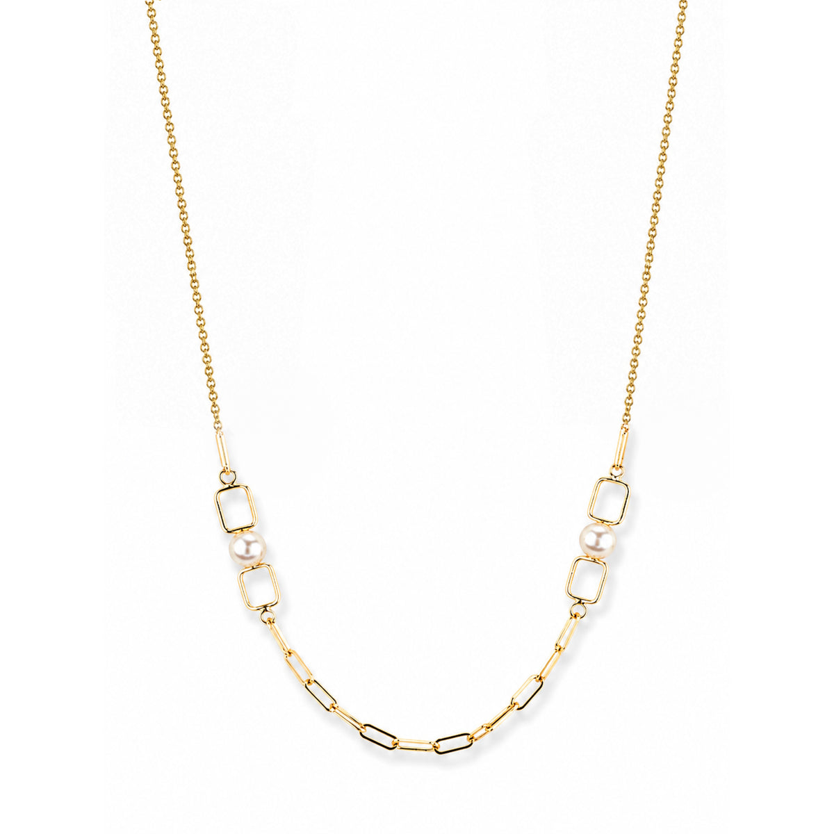 14k White Pearl Paperclip Necklace