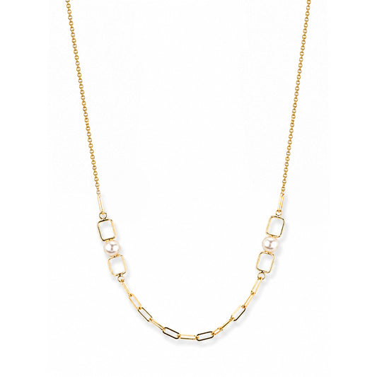 14k White Pearl Paperclip Necklace
