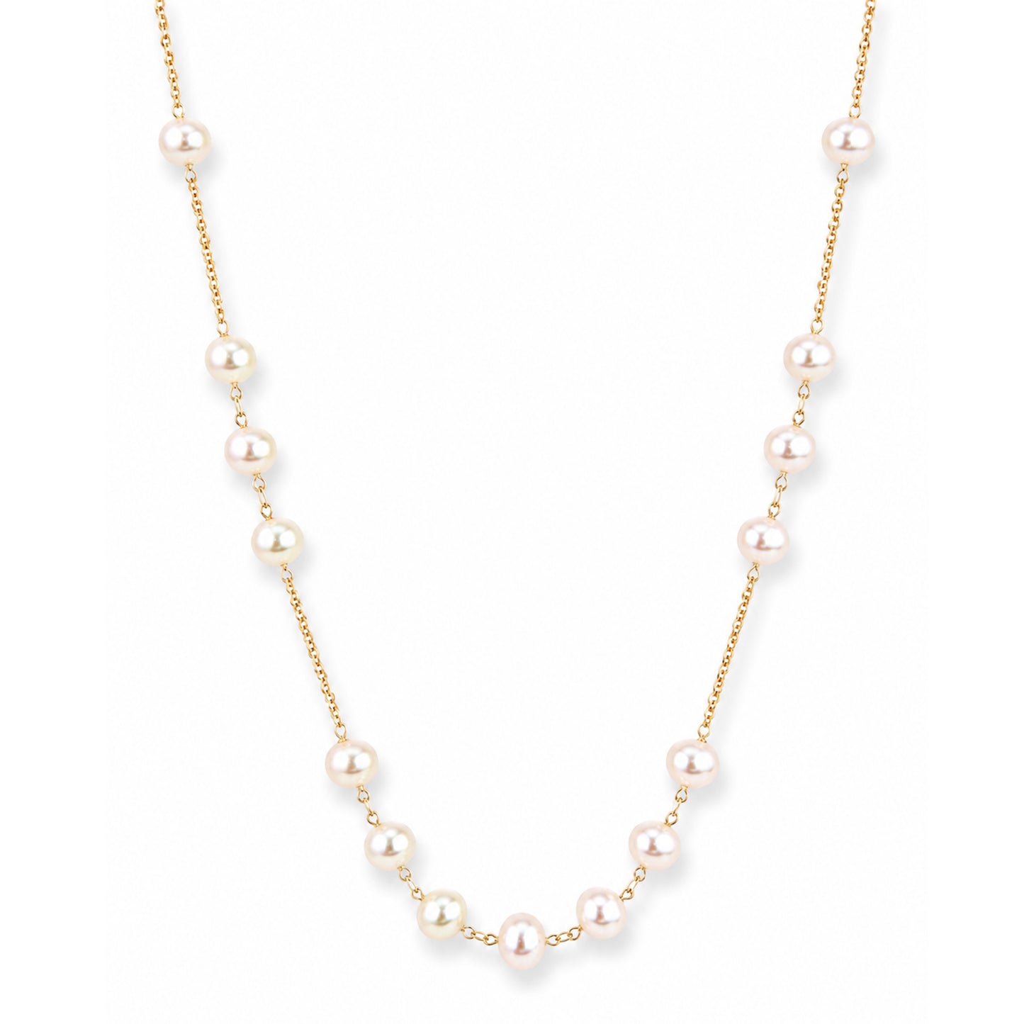 14k White Pearl Station Link Necklace