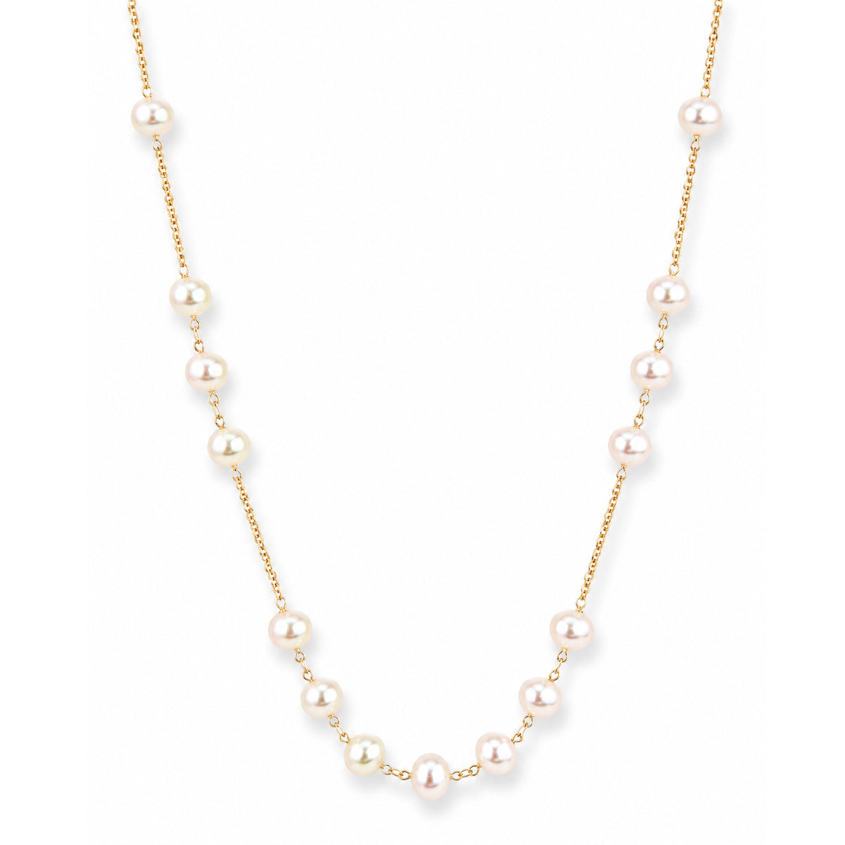 14k White Pearl Station Link Necklace