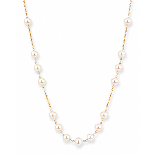 14k White Pearl Station Link Necklace
