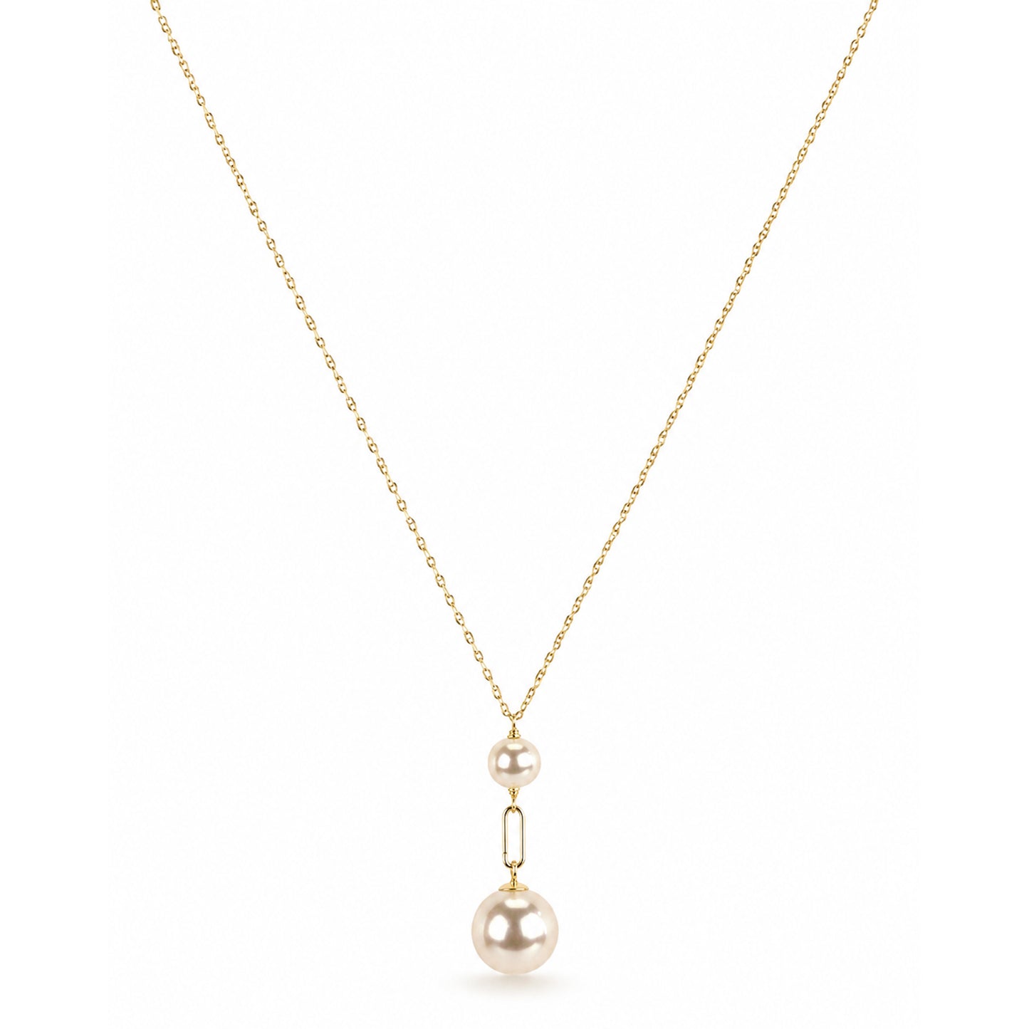 14k White Pearl Paperclip Drop Pendant Necklace