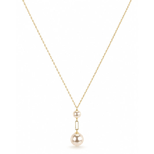 14k White Pearl Paperclip Drop Pendant Necklace