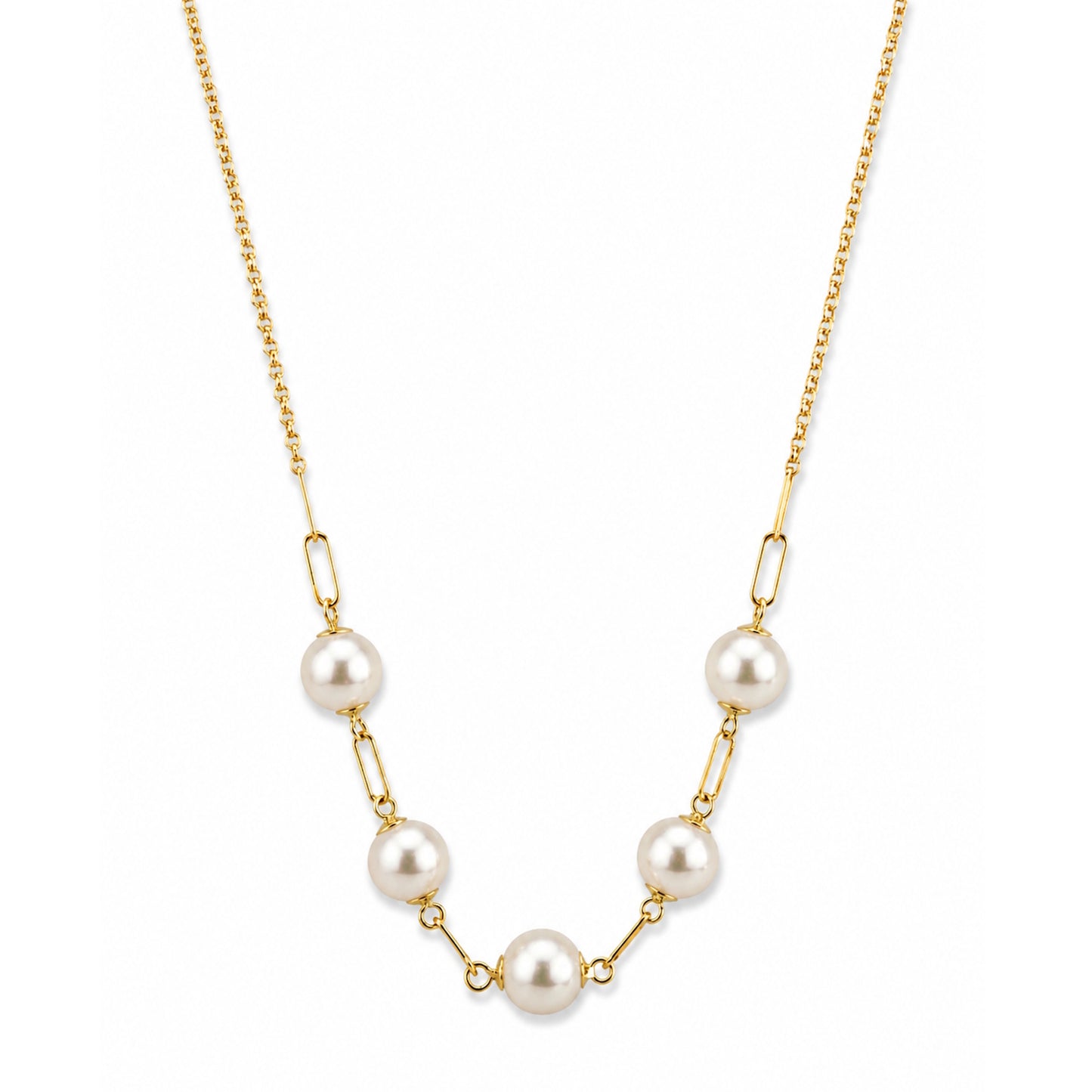14k White Pearl Paperclip 5 Link Center Necklace