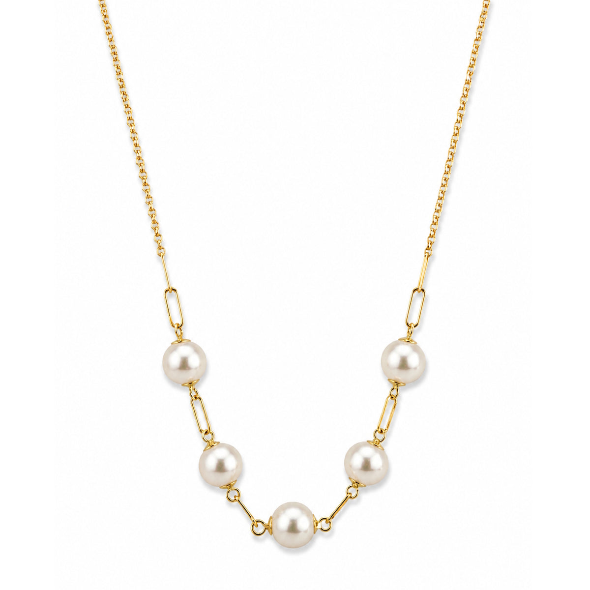 14k White Pearl Paperclip 5 Link Center Necklace