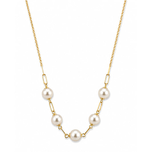 14k White Pearl Paperclip 5 Link Center Necklace