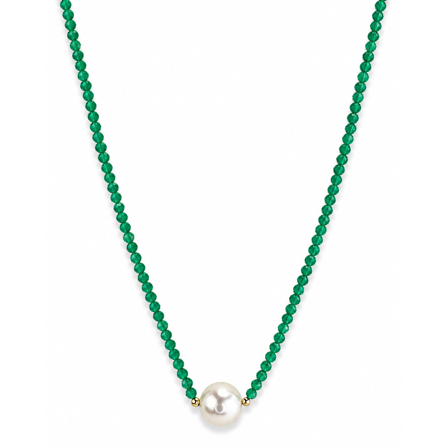 14k Green Onyx  White Oblong Pearl Center Necklace