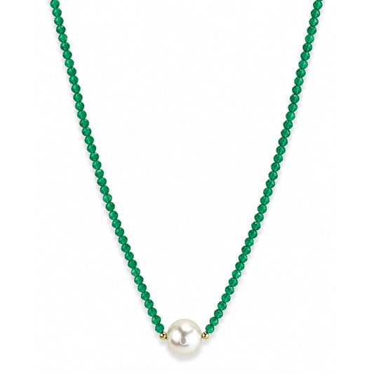 14k Green Onyx or Black Spinel LG White Pearl Center Necklace