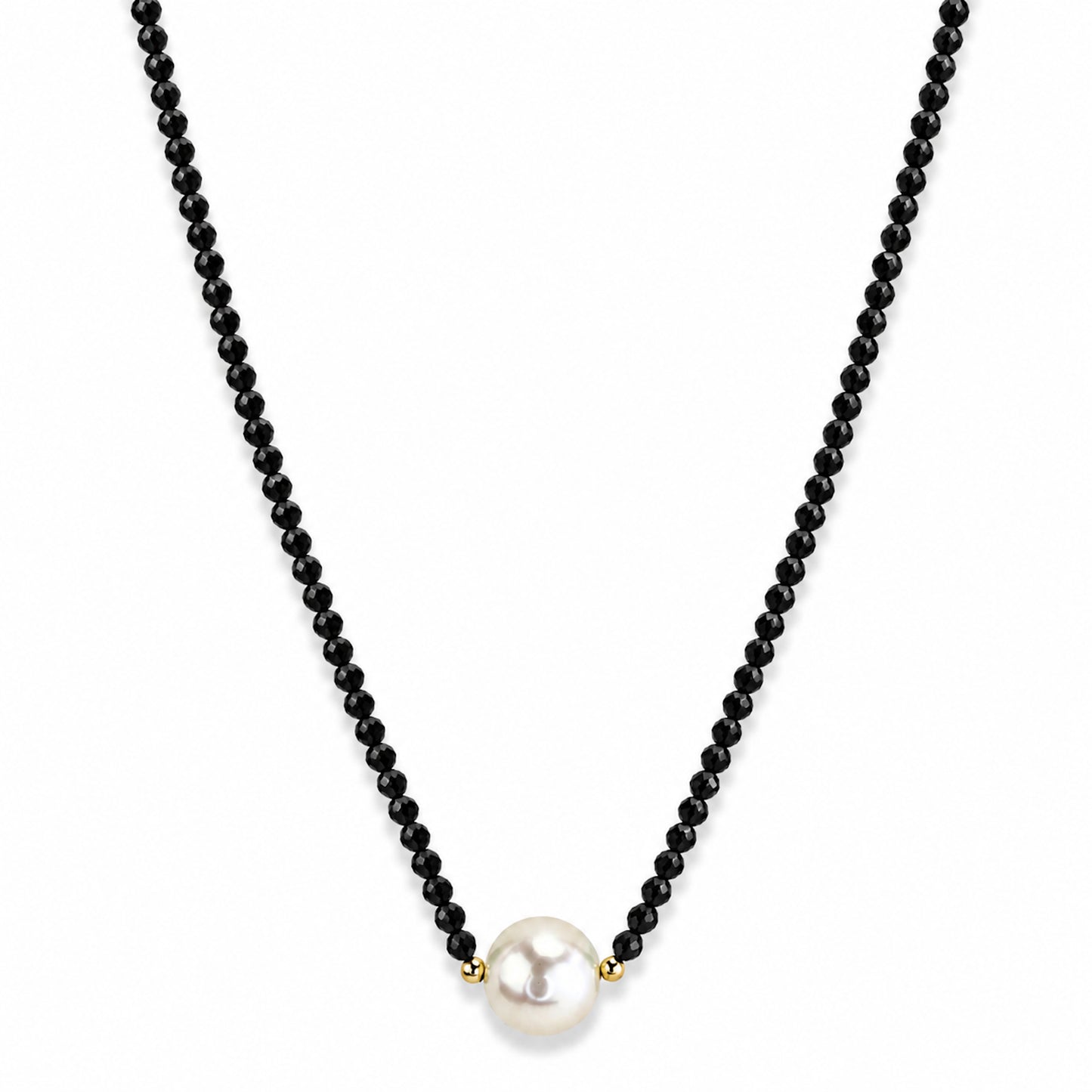 14k Green Onyx or Black Spinel LG White Pearl Center Necklace