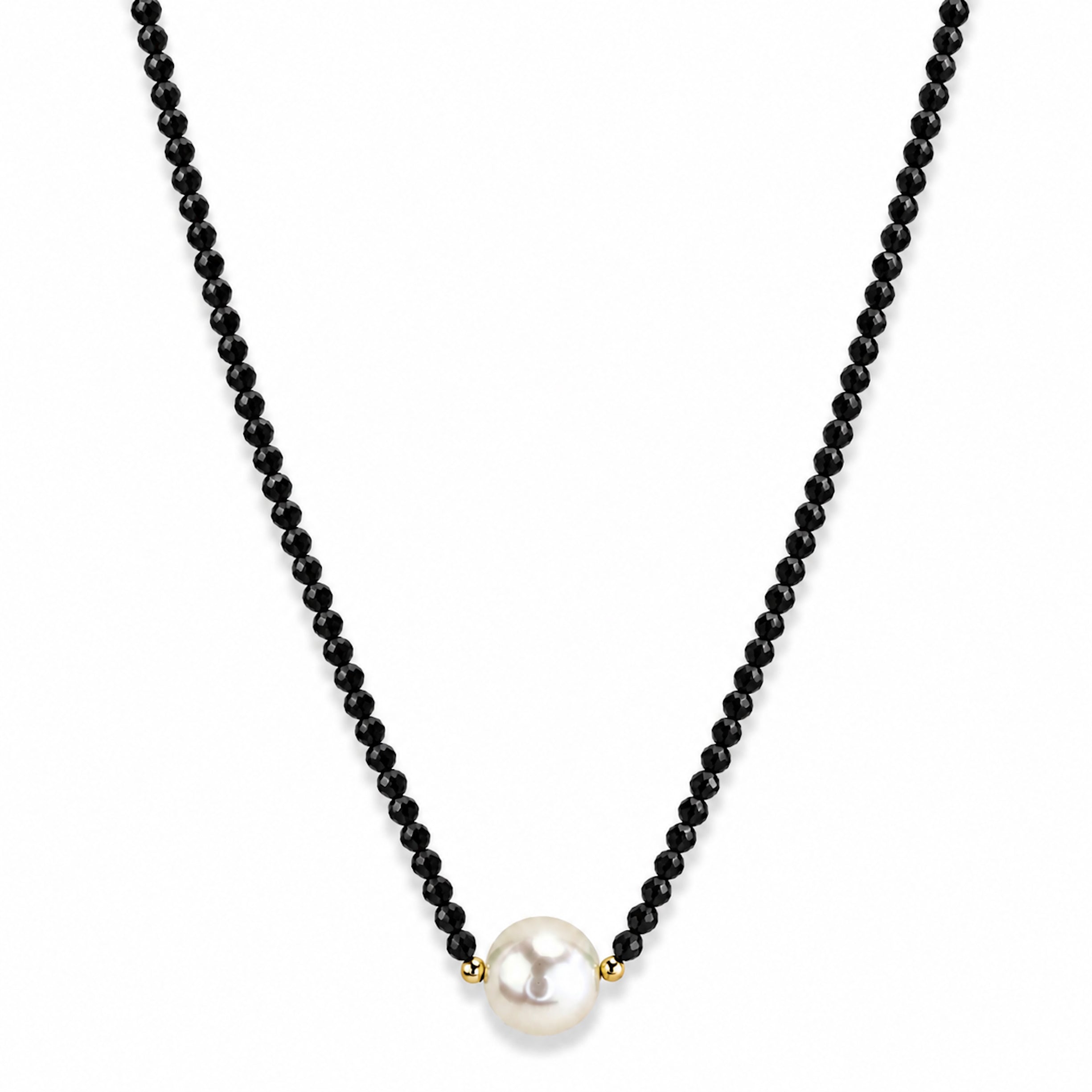 14k Green Onyx or Black Spinel LG White Pearl Center Necklace