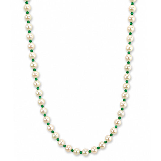 14k White Pearl & Faceted Round Bead 1X1 Necklace