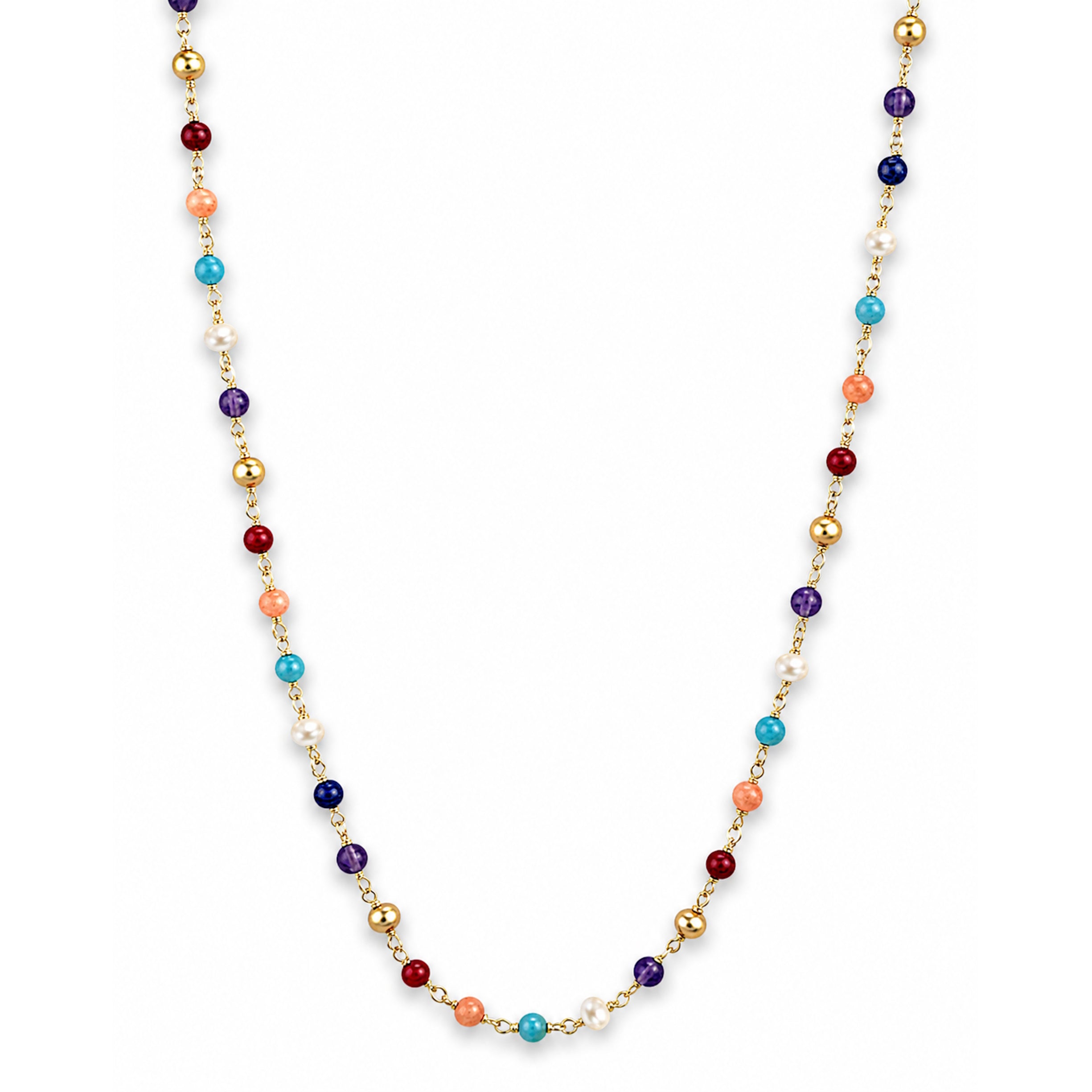 14k White Pearl & Multi Gemstone Link Necklace
