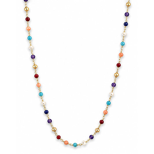 14k White Pearl & Multi Gemstone Link Necklace