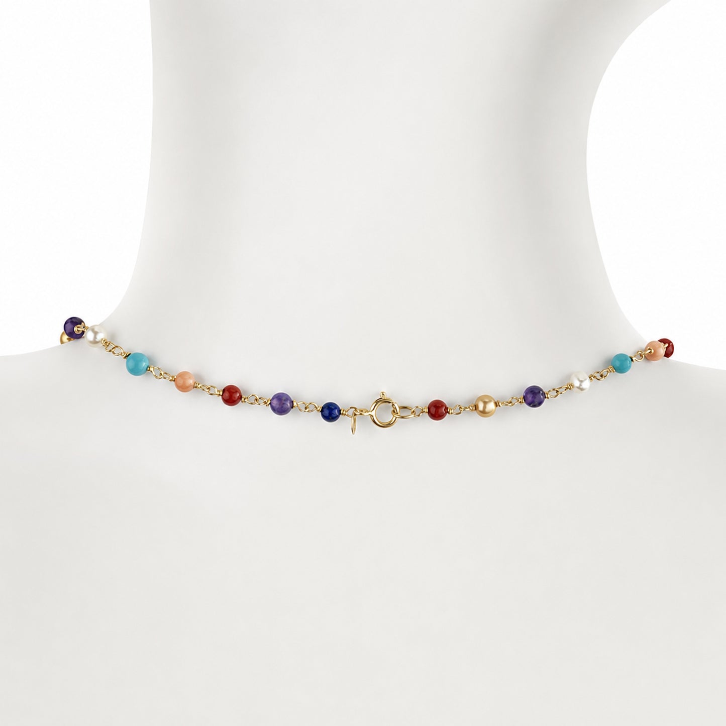 14k White Pearl & Multi Gemstone Link Necklace