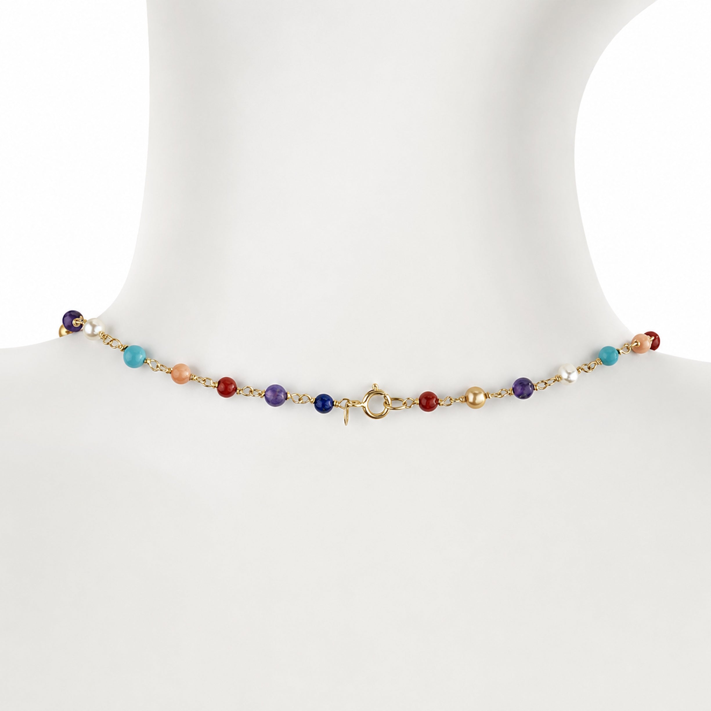 14k White Pearl & Multi Gemstone Link Necklace