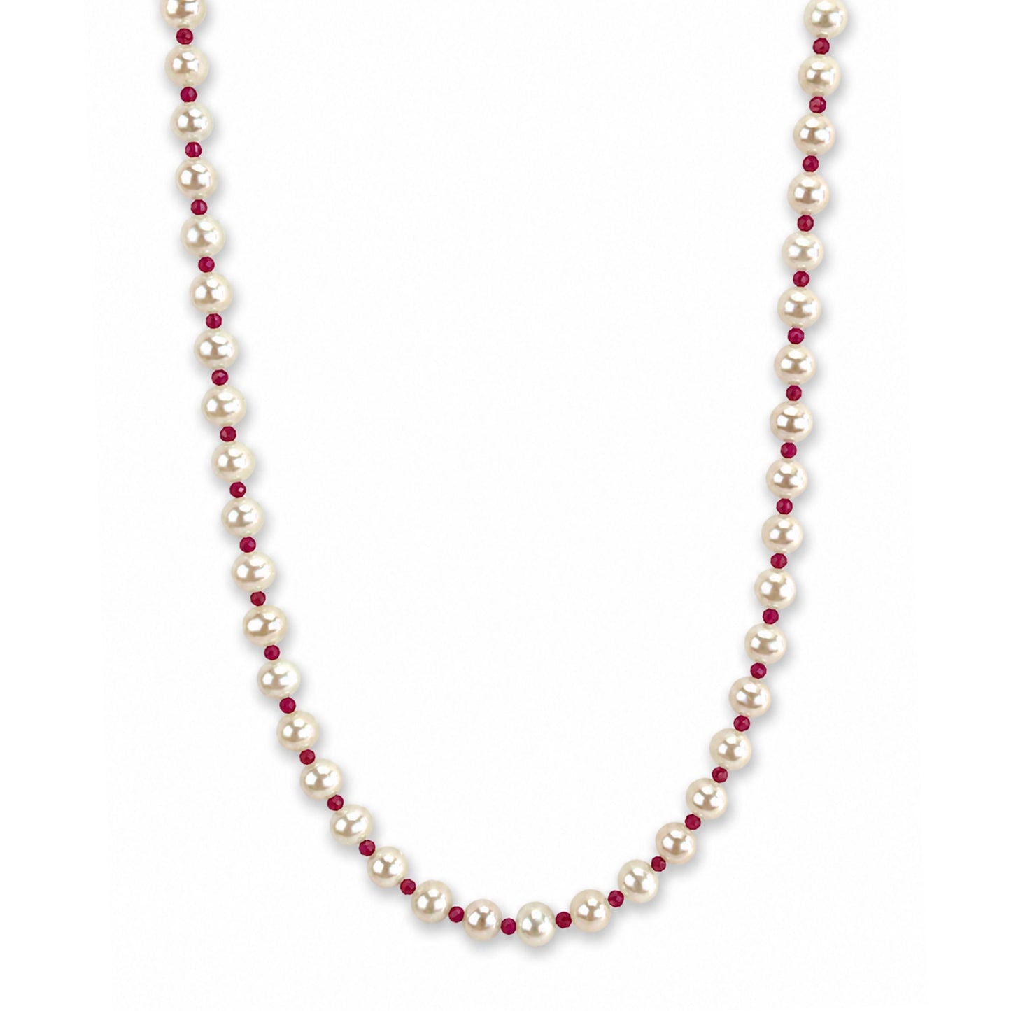 14k White Pearl & Faceted Round Bead 1X1 Necklace