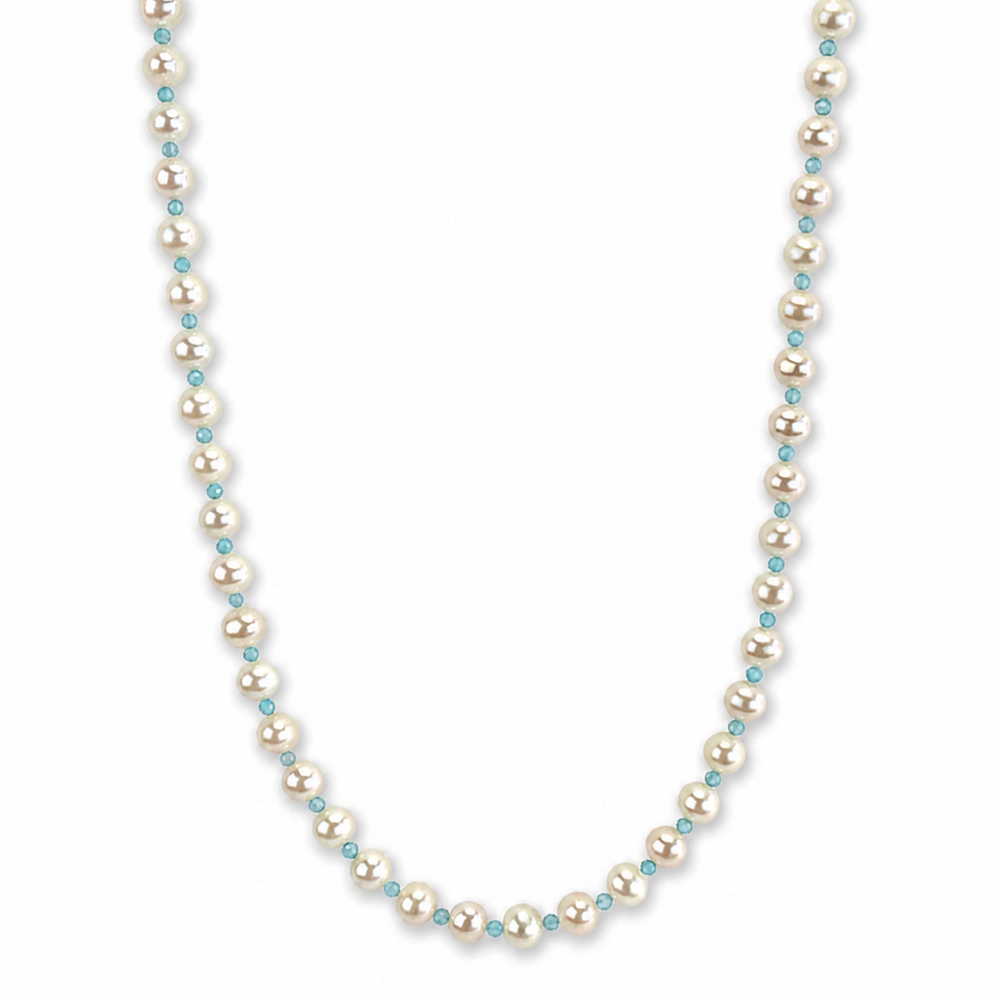 14k White Pearl & Faceted Round Bead 1X1 Necklace