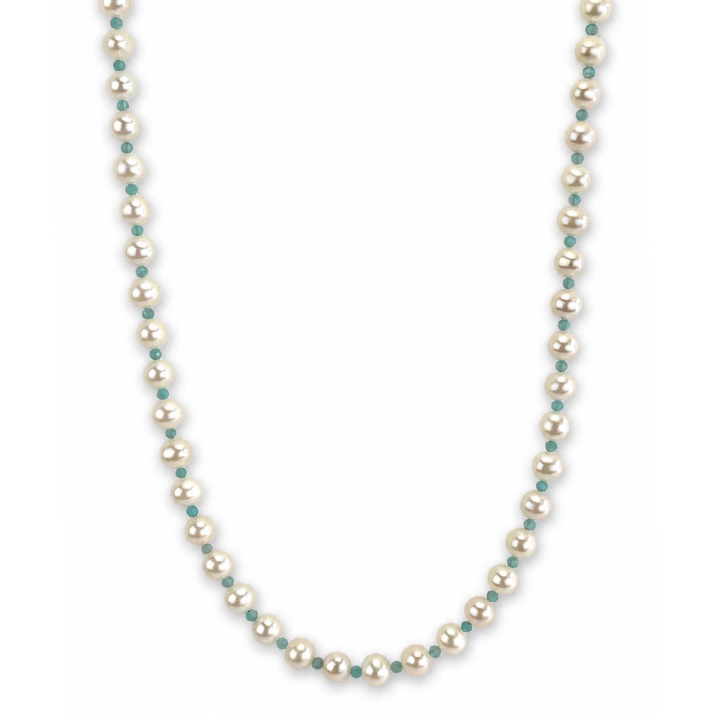 14k White Pearl & Faceted Round Bead 1X1 Necklace