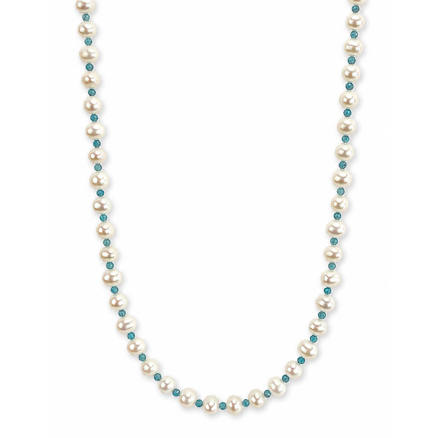 14k White Pearl & Faceted Round Bead 1X1 Necklace