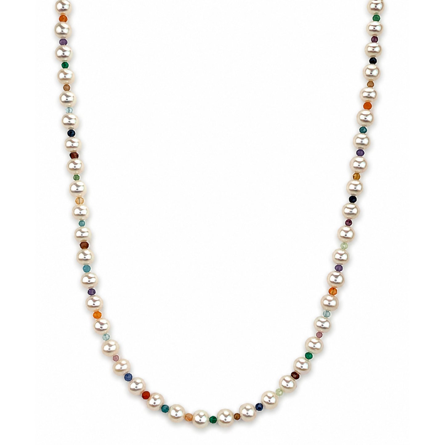 14k White Pearl & Faceted Round Bead 1X1 Necklace