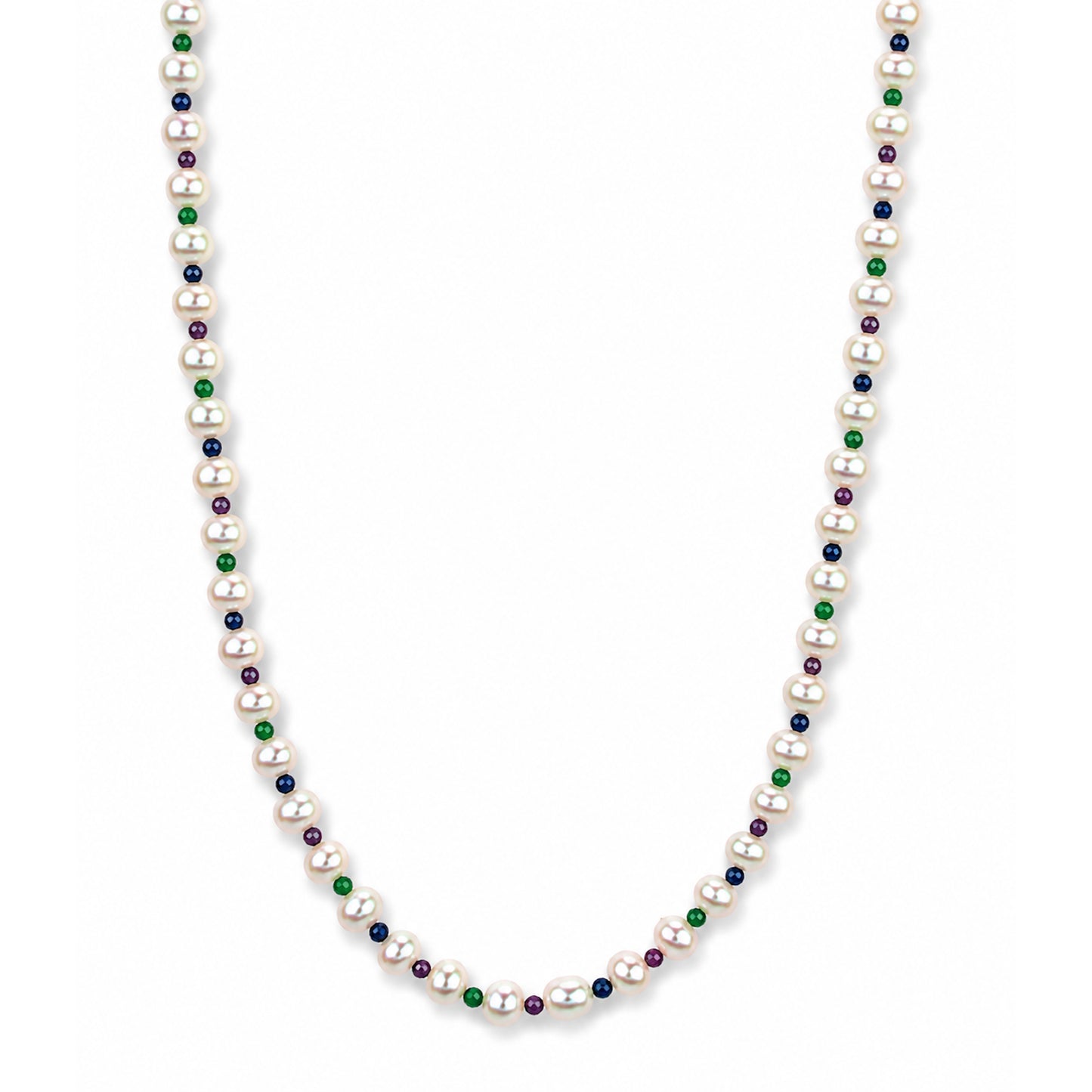 14k White Pearl & Faceted Round Bead 1X1 Necklace
