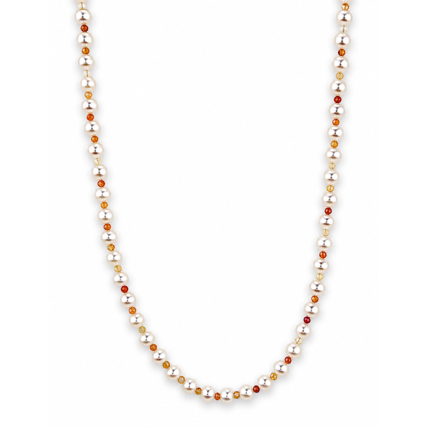 14k White Pearl & Faceted Round Bead 1X1 Necklace