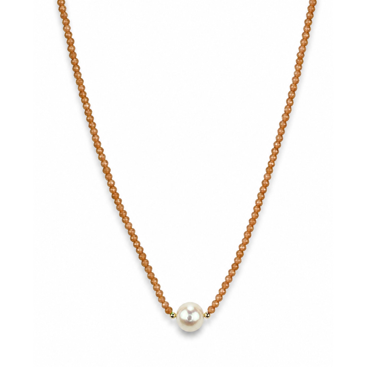 14k Gold Gemstone Small Beads with White Pearl Center Necklace