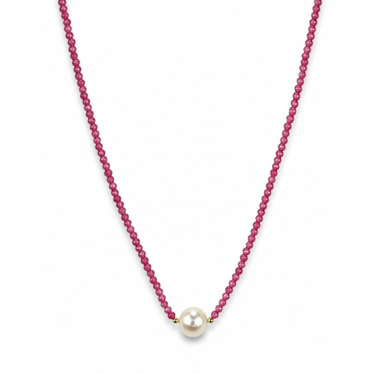 14k Gold Gemstone Small Beads with White Pearl Center Necklace