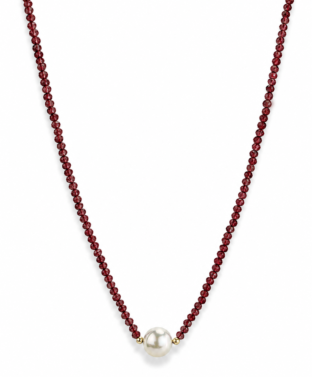 14k Gold Gemstone Small Beads with White Pearl Center Necklace