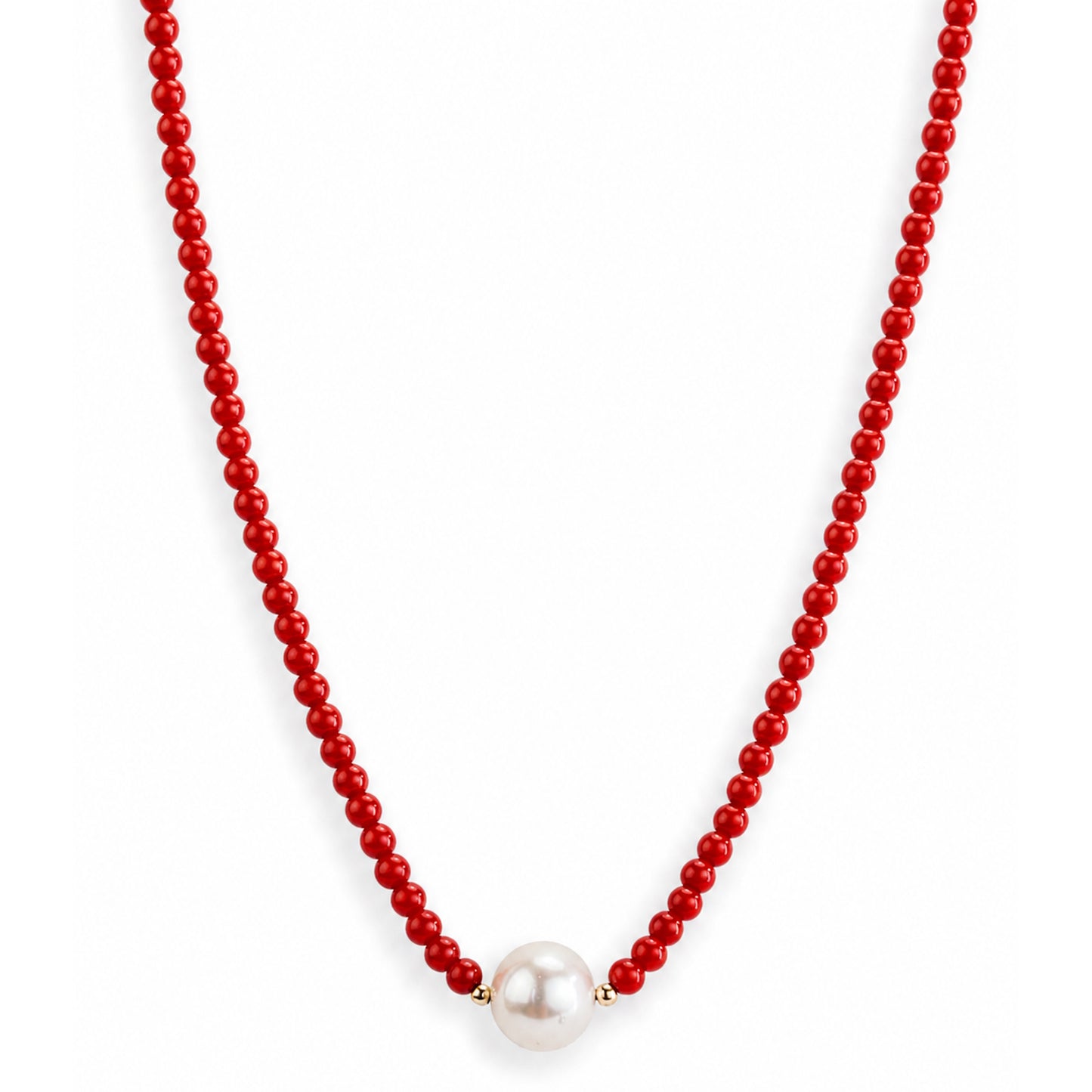 14k Gold Gemstone Small Beads with White Pearl Center Necklace