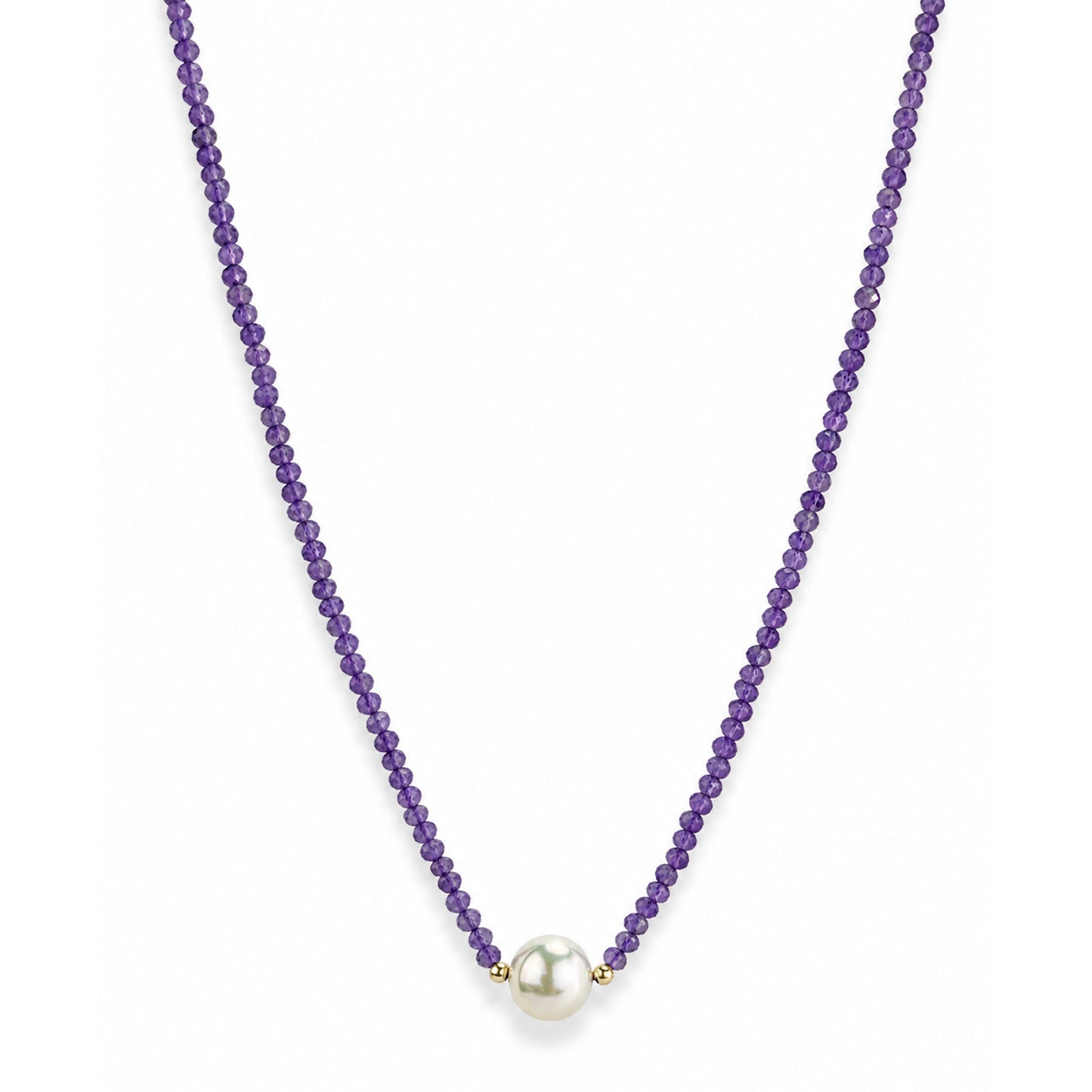 14k Gold Gemstone Small Beads with White Pearl Center Necklace