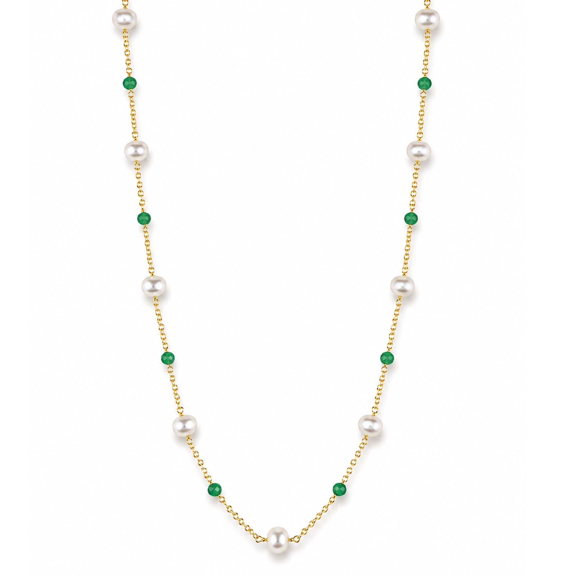 14k White Pearl & Gemstones Station Necklace