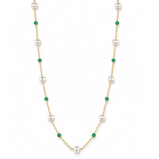 14k White Pearl & Gemstones Station Necklace