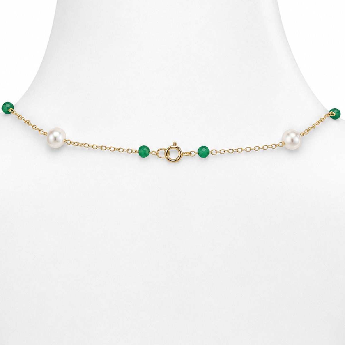 14k White Pearl & Gemstones Station Necklace