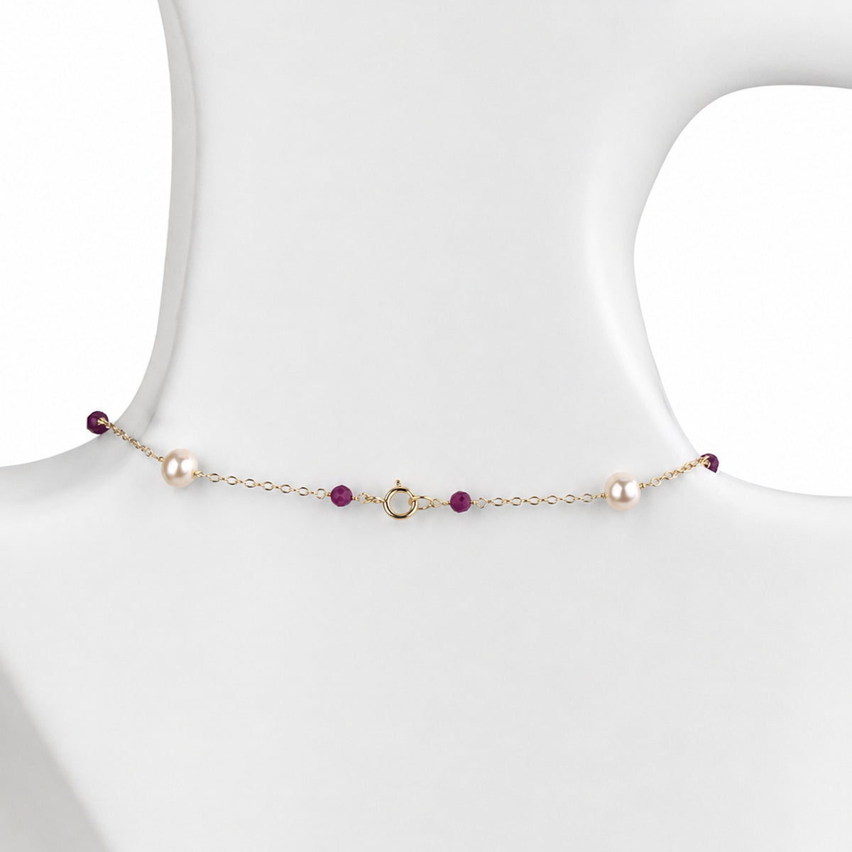 14k White Pearl & Gemstones Station Necklace