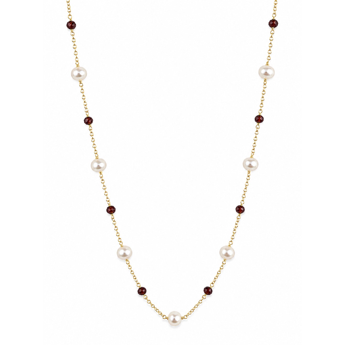 14k White Pearl & Gemstones Station Necklace