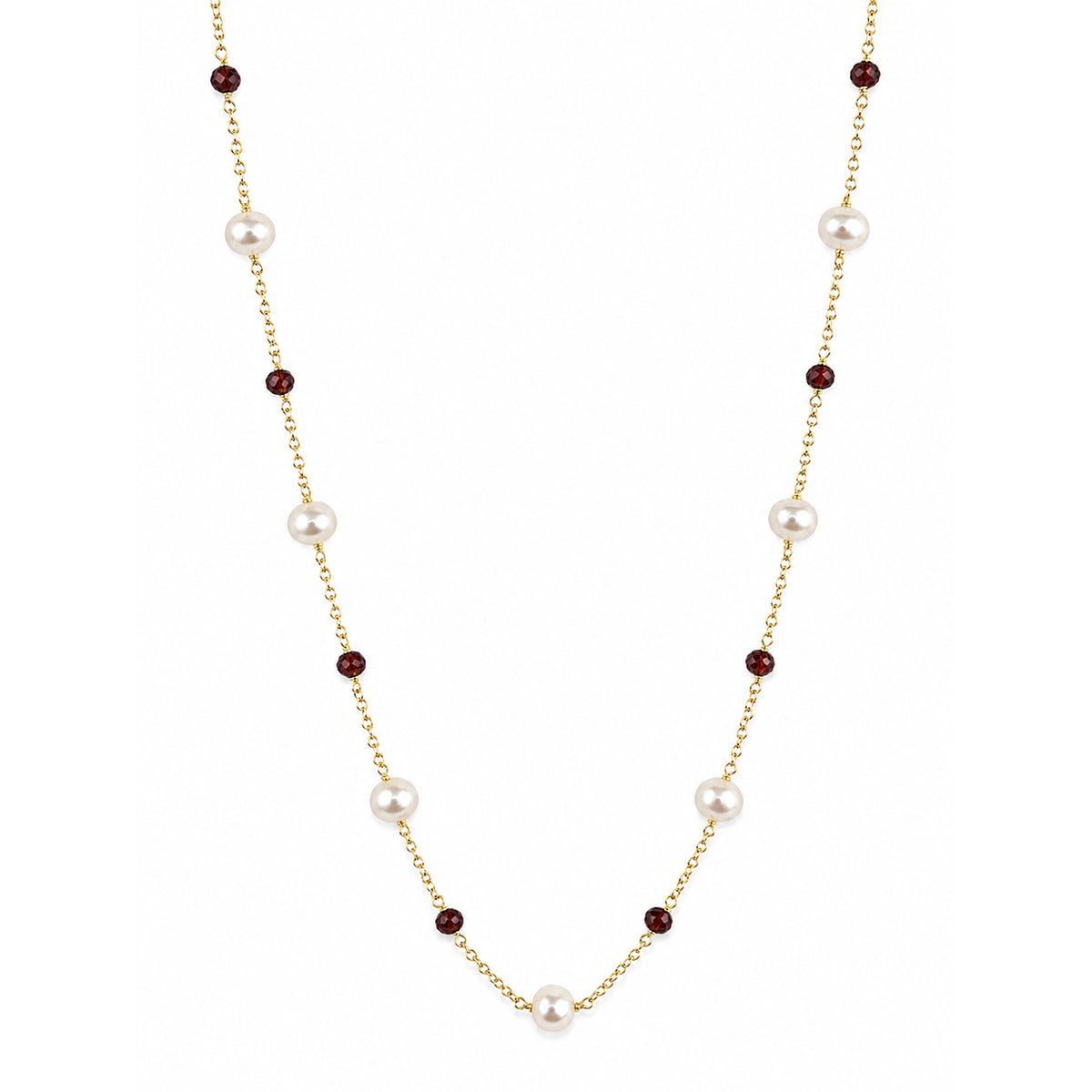 14k White Pearl & Gemstones Station Necklace